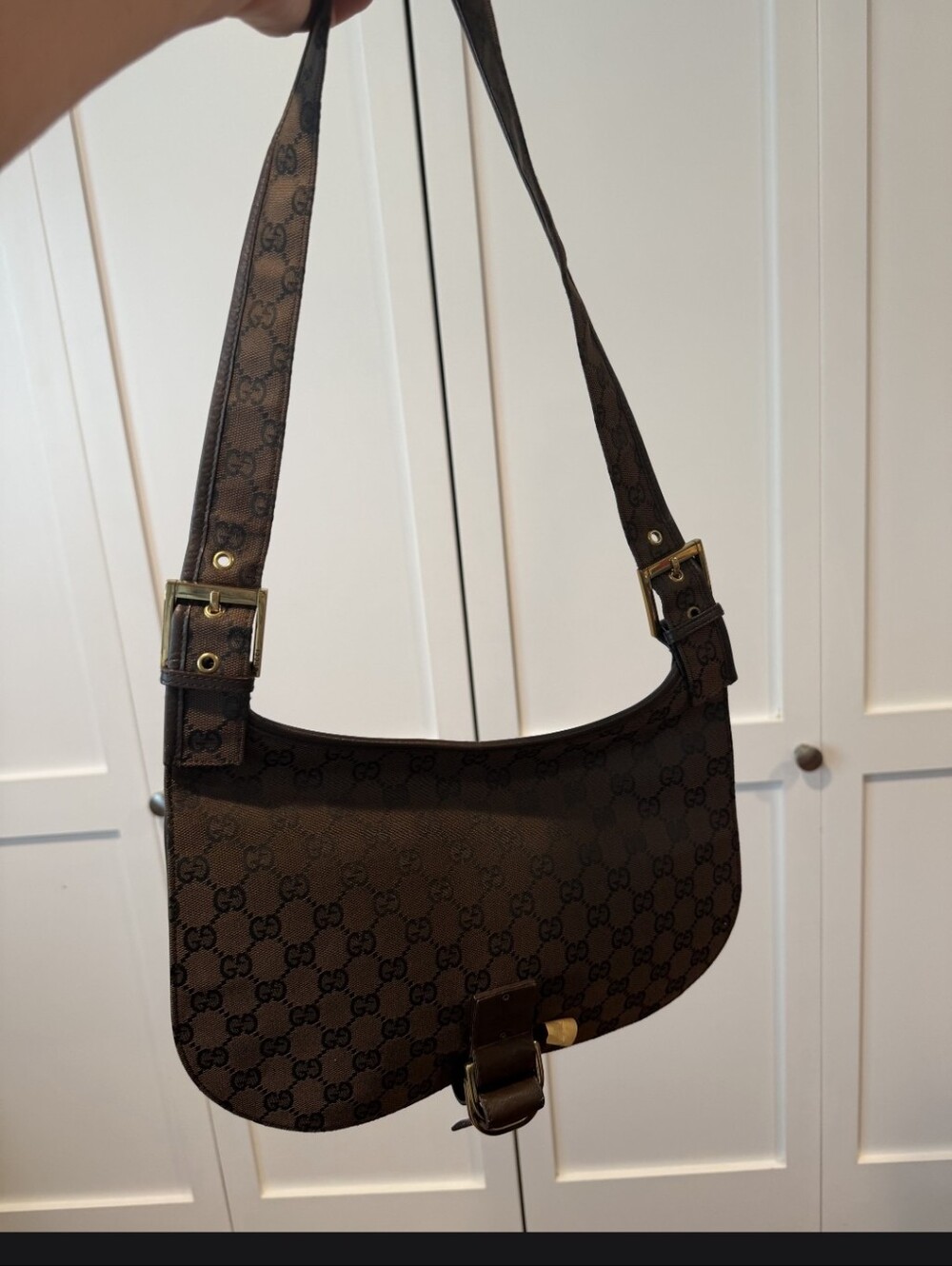 Gucci GG Canvas D-Ring Shoulder Bag Brown Monogram Tom Ford Era